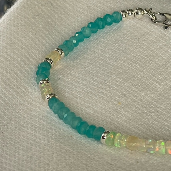 Turquoise Blue Apatite, Ethiopian Opal Gemstone Bracelet in Sterling Silver. - Picture 4 of 7